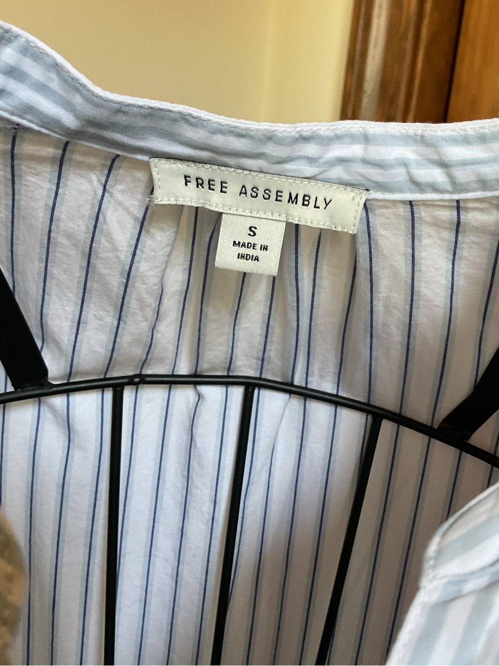 Free Assembly Striped Button-Front Tiered Shirt Dress in Light Blue and White - Picture 2 of 6